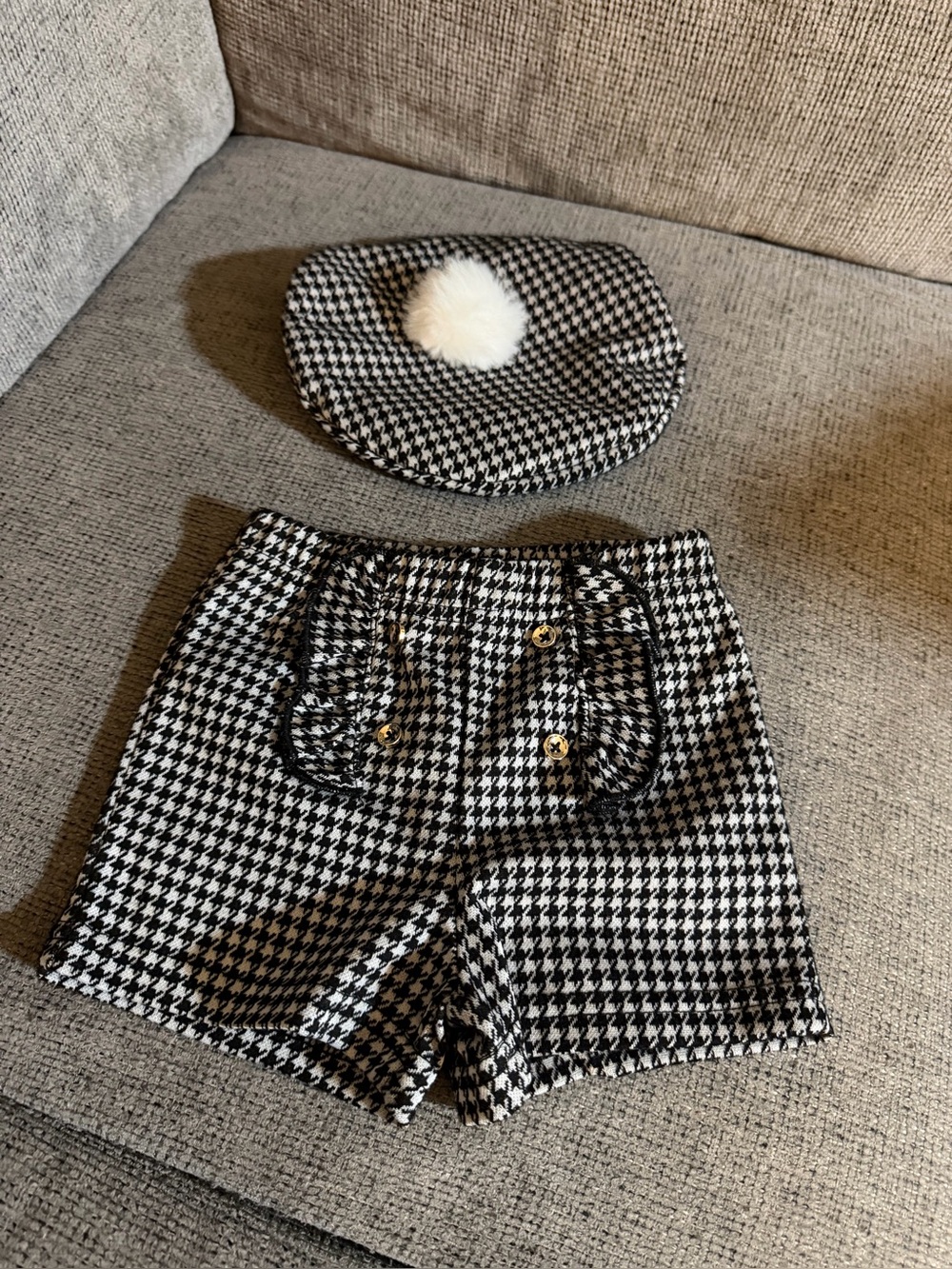 Houndstooth High-Waist Women’s Shorts - Black & White
